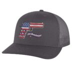 2nd Amendment trucker hat with embroidered American flag gun, snapback mesh cap for gun rights supporters.