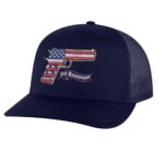2nd Amendment trucker hat with embroidered American flag gun, snapback mesh cap for gun rights supporters.