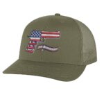 2nd Amendment trucker hat with embroidered American flag gun, snapback mesh cap for gun rights supporters.