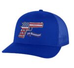 2nd Amendment trucker hat with embroidered American flag gun, snapback mesh cap for gun rights supporters.