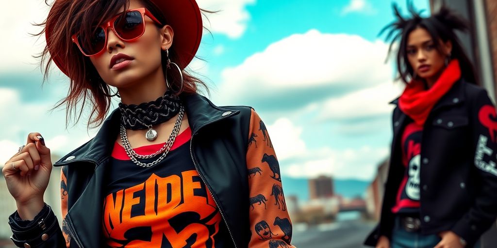 Model wearing Infidel Clothing in a bold urban setting.