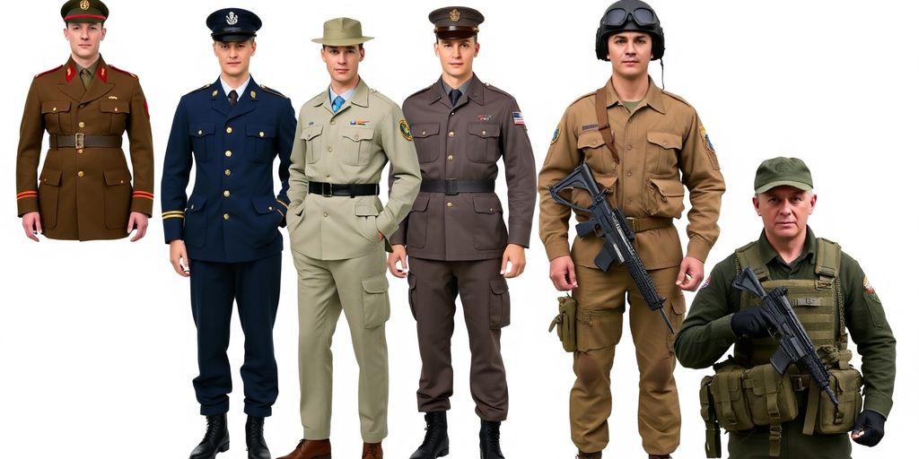 Collage of classic uniforms and modern tactical gear.