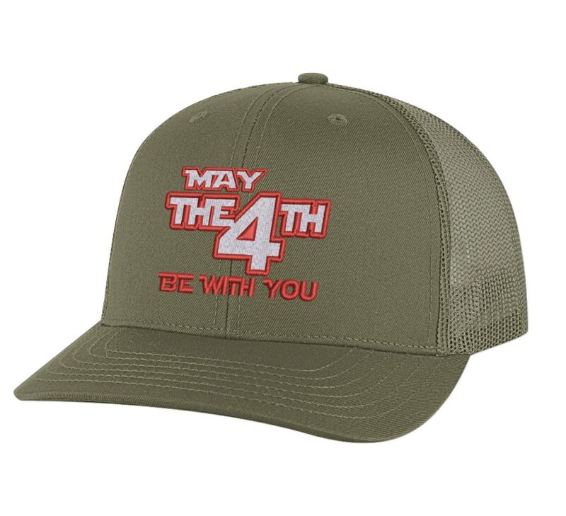 May 4th Be With You trucker hat, patriotic American-themed apparel, Memorial Day stylish baseball cap.