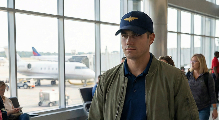 Navy Pilot walking on airport wearing Navy Wings Aviator Baseball hat, dad hat.