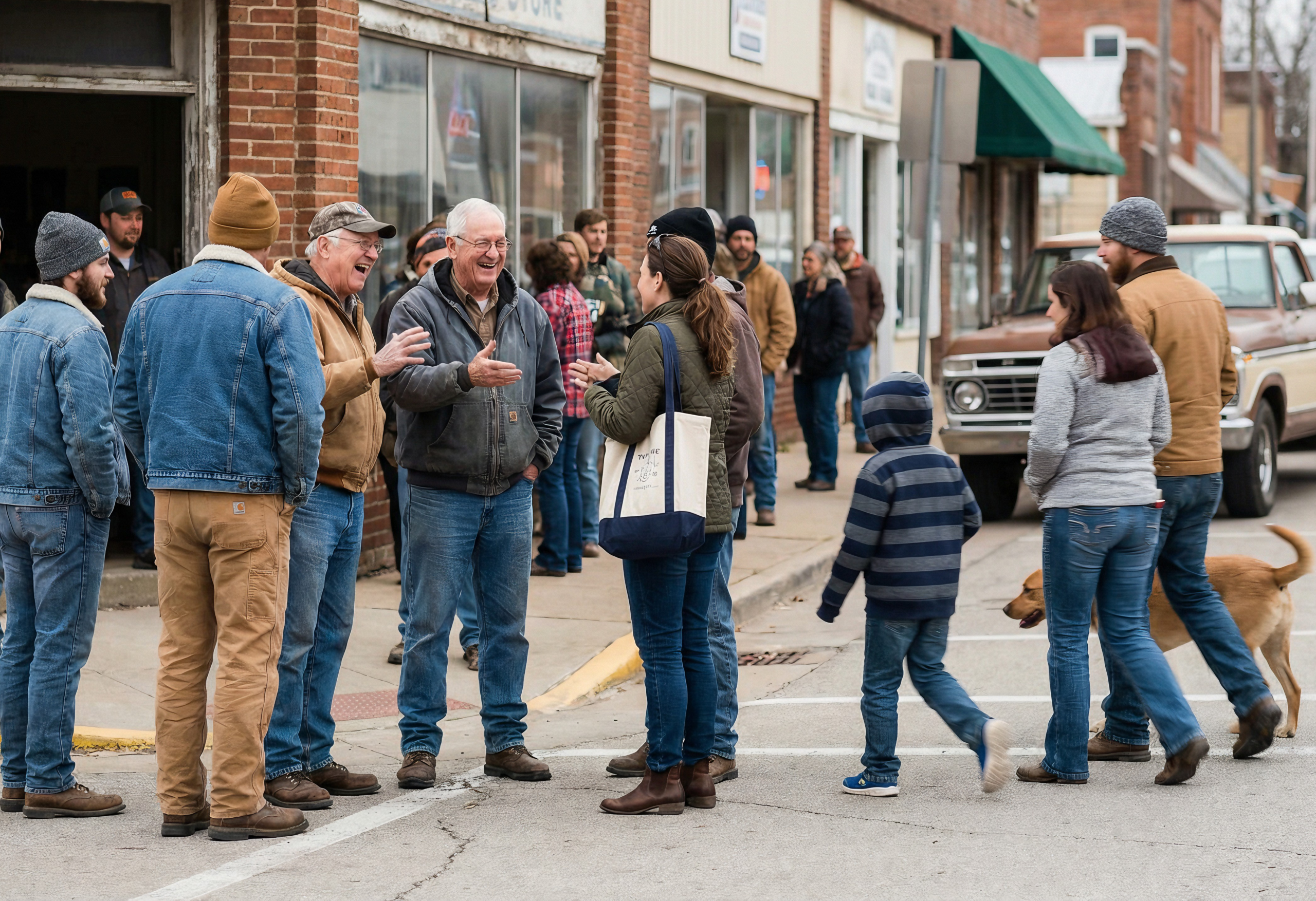 Patriots gathered on the street of small town