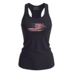 American flag graphic tank top, patriotic women's apparel, USA flag design, casual summer wear, Amer.