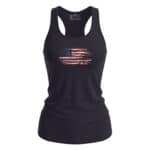 American Flag Women's Tank Top with distressed patriotic design, perfect for summer and Independence.