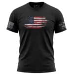 American flag distressed graphic T-shirt, large 11-inch print, patriotic apparel for men.