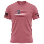 Red T-shirt featuring a distressed American flag graphic for patriotic style.