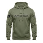 Patriotic Made in America hoodie with graphic design and fleece material.