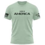 Made in America T-Shirt with patriotic flags and bold text.