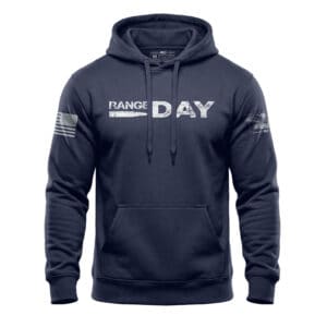 High-quality navy hoodie with "Range Day" print, ideal for tactical and outdoor cold weather activit.
