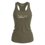 Women's tank top with "Freedom Wife" script and feather graphic, patriotic and stylish.