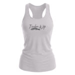 Freedom Wife women's tank top with script text and feather graphic, patriotic and stylish.