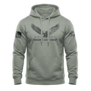 Patriotic hoodie featuring a majestic eagle and "Freedom Ain't Cheap" slogan, perfect for American p.