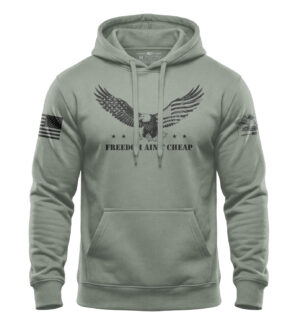 Patriotic hoodie featuring a majestic eagle and "Freedom Ain't Cheap" slogan, perfect for American p.