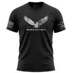 Bold eagle graphic T-shirt with patriotic design and "FREEDOM AIN'T CHEAP" slogan. Perfect for expre.