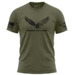American eagle graphic T-shirt with "FREEDOM AIN'T CHEAP" slogan, patriotic design, and military-ins.