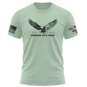 American flag and eagle graphic T-shirt emphasizing patriotism and freedom.