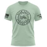 Patriotic 1776 Born Free Staying Free T-Shirt in Mint Green.