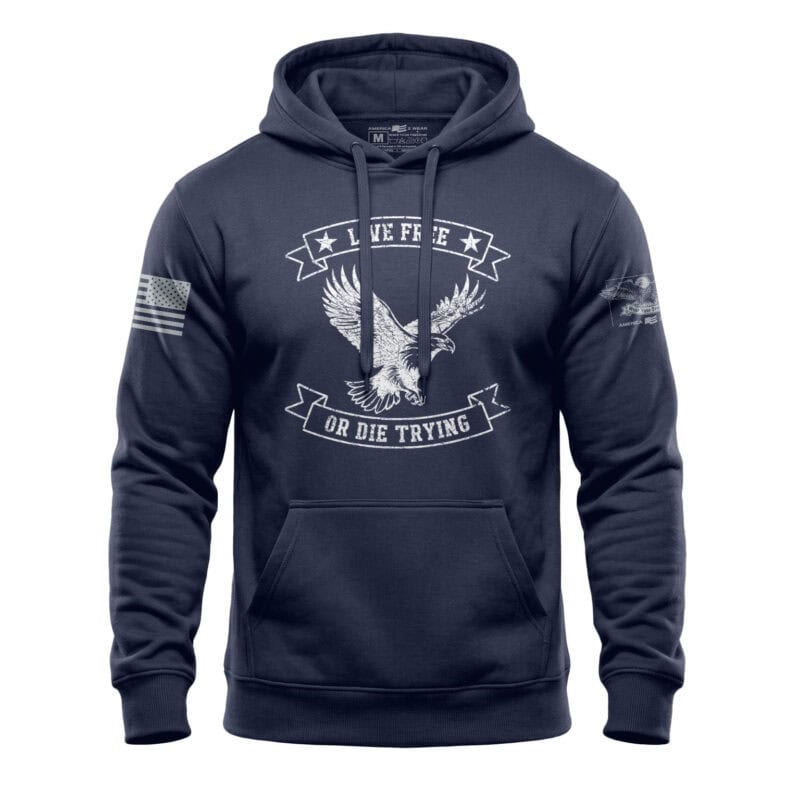 live free or die trying patriotic eagle hoodie distressed chest design