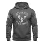 Patriotic Eagle Hoodie with distressed design, charcoal color, small size.