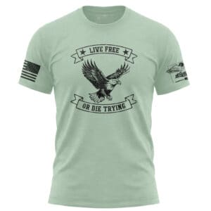 live free or die trying patriotic eagle t shirt distressed front design