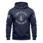 Comfortable navy hoodie with whiskey-themed design and distressed fleece. Perfect for casual wear an.
