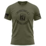Whiskey Goes In Filters Come Off T-Shirt in military green, small size.