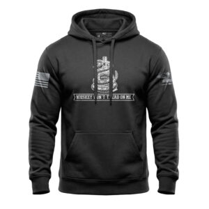 Whiskey Won't Tread On Me hoodie with snake wrapped around whiskey bottle graphic