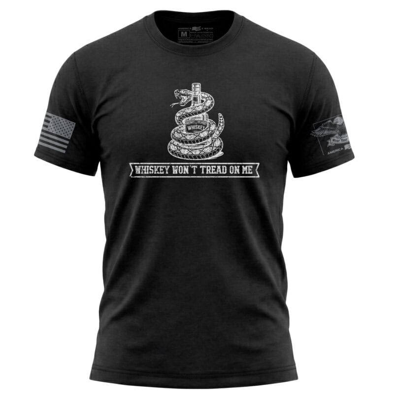 Patriotic Whiskey Snake T-Shirt in Black, Small size.