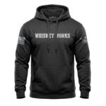 Comfortable black hoodie with bold Whiskey Works text and vintage-inspired design. Perfect for casua.