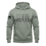 Distressed American flag hoodie with one-color horizontal front chest graphic