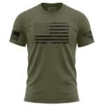 Distressed American flag t-shirt with one-color horizontal front chest graphic