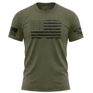 Distressed American flag t-shirt with one-color horizontal front chest graphic