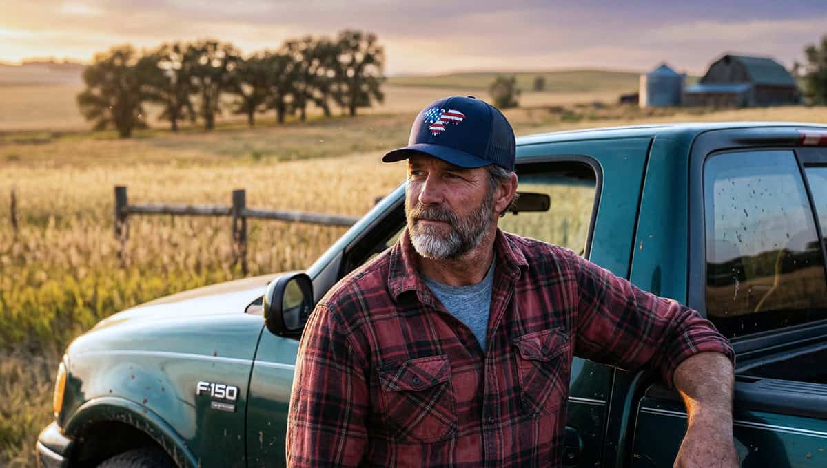 Men's American flag baseball cap with patriotic design.
