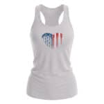 Women's white tank top with patriotic heart graphic featuring American flag design.