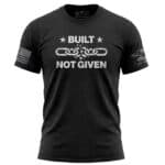 Patriotic black T-shirt featuring a broken chain graphic with "Built Not Given" slogan, ideal for Am.