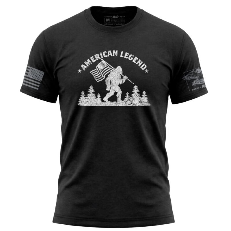 American Legend Bigfoot Patriotic Flag Tee in Black, Small.