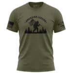 Patriotic Bigfoot Sasquatch T-Shirt in military green, small size.