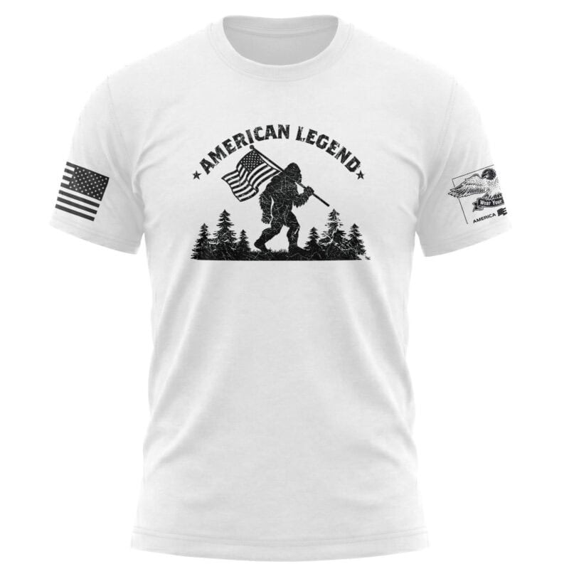 American Legend Bigfoot Patriotic Flag Sasquatch T-Shirt.