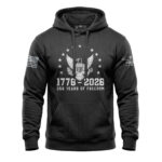 Eagle emblem hoodie celebrating 250 years of American independence, featuring patriotic design and h.