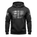 American flag hoodie with distressed design, patriotic style, military green color, perfect for casual.