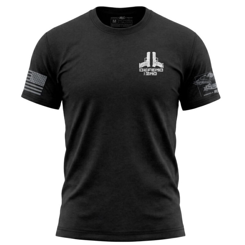 Minimalist 2nd Amendment shirt in black with small Defend The 2nd left chest design