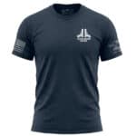 Minimalist 2nd Amendment shirt with "Defend 2A" design on chest and American flag on sleeve.