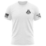 Minimalist 2nd Amendment shirt with patriotic design and firearm graphics.