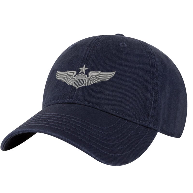 Baseball cap with embroidered wings and star, perfect for patriotic American style.