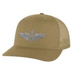 Military style khaki cap with embroidered wings and star emblem.