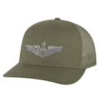 Olive green military baseball cap with winged emblem and star, perfect for patriotic or casual wear.