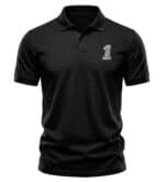 Black polo shirt with American flag and number 1 embroidery.